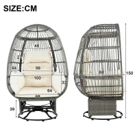 Fauteuil suspendu en rotin pivotant à 360°, avec coussin amovible, 100x80x150 cm, Naturel+Blanc(m-3)