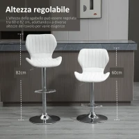 HOMCOM Set 2 Sgabelli da Bar Ergonomici ad Altezza Regolabile con Poggiapiedi, 47x51.5x92-114 cm, Bianco(m-7)