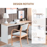 HOMCOM Birou cu Blat Extensibil pentru PC și Bibliotecă, 140x117x76 cm, Alb(m-4)