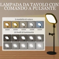 HOMCOM Lampada da Scrivania LED con Supporto per Telefono, 5 Colori di Luce e 10 Luminosità, Nero(m-5)