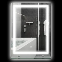 kleankin Espelho para Casa de Banho 50x70 cm com Moldura de Alumínio, Luzes LED Interruptor Tátil e Prateleira de Vidro para Casa de Banho Prata(m-10)