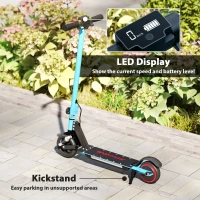 SPORTNOW Folding Electric Scooter for Kids, with Dual Brakes, Front Suspension, LED Colourful Lights, Blue(m-9)