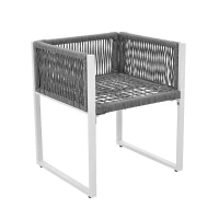 Ensemble table et chaises en rotin, avec 1 table et 6 chaises, plateau en verre trempé, Gris+Blanc(m-12)