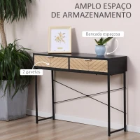 HOMCOM Mesa Consola 100x30x75 cm Mesa de Entrada Moderna com 2 Gavetas de Armazenamento Preto e Madeira(m-4)