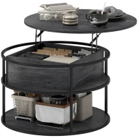 HOMCOM Lift Top Coffee Table, Round Coffee Table with Storage Shelf, Hidden Compartment and Steel Frame for Living Room, Home Office, Charcoal Grey(m-11)