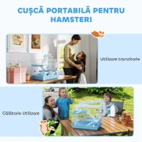 PawHut Cușcă pentru Hamsteri cu 3 Niveluri, Căsuță, Roată, Sticlă și Tuburi, 47.5x31.5x29.5 cm, Albastru(m-4)