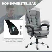 HOMCOM Fotel Biurowy z Podnóżkiem, Krzesło do Biurka, Regulowane Oparcie, Wysokość Regulowana, Szary+Czarny+Srebrny(m-4)