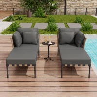 Canapé de jardin, Fauteuil de jardin amovible et modulaire, Table basse en verre trempé,  Gris + Marron(m-4)