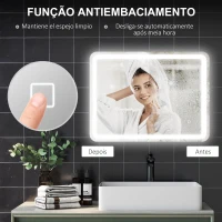 HOMCOM Espelho Casa de Banho com Luzes LED 60x80 cm Função Antiembaciamento 3 Temperaturas de Cor Ajustável e Função de Memória(m-6)