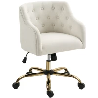 HOMCOM Gestoffeerde bureaustoel in linnenlook met goudkleurige poten, verstelbaar, Beige(m-1)