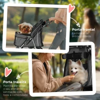 PawHut Carrinho para Animais de Estimação Dobrável com Rodas Giratórias Cesto e Suporte para Copos 75x45x97 cm Cinza(m-7)