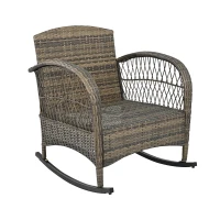 Ensemble de balcon en rotin 3 pièces avec 2 fauteuils à bascule, table en verre trempé, Gris(m-12)