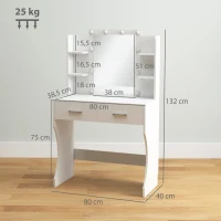 HOMCOM Kaptafel met Spiegel en Dimbare LED-Lampen, Laden, Planken, Wit(m-3)
