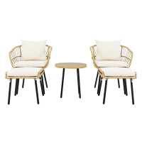 5-teiliges Garten-Lounge-Set, mit 1 Esstisch, 2 Stühlen, 2 Hockern, Weiß+Naturfarbe(m-1)