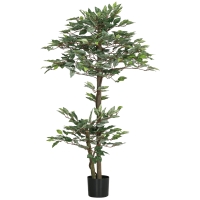 Outsunny Planta Artificial Ficus 150 cm Planta Artificial com 1008 Folhas Musgo e Vaso para Exterior Casa Sala de Estar Escritório Verde