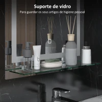 kleankin Espelho para Casa de Banho 50x70 cm com Moldura de Alumínio, Luzes LED Interruptor Tátil e Prateleira de Vidro para Casa de Banho Prata(m-5)