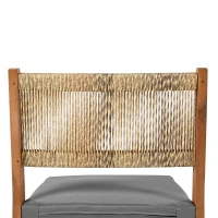 Ensemble de salle à manger 5 pièces avec table en bois, dossier en rotin, coussinets de pieds pour terrasse, jardin, Gris + Couleur naturelle(m-8)