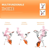HOMCOM Cyclette Pieghevole con Resistenza Magnetica 8 Livelli, Sensore di Frequenza Cardiaca, Volano 2.5kg, Arancione(m-8)