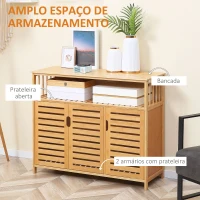 HOMCOM Aparador de 3 Portas Aparador em Bambu com Estantes para Sala de Jantar Cozinha Entrada 100x35x82 cm Madeira(m-4)