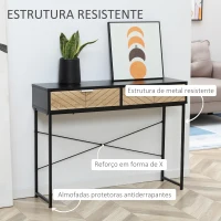 HOMCOM Mesa Consola 100x30x75 cm Mesa de Entrada Moderna com 2 Gavetas de Armazenamento Preto e Madeira(m-5)
