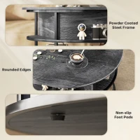 HOMCOM Lift Top Coffee Table, Round Coffee Table with Storage Shelf, Hidden Compartment and Steel Frame for Living Room, Home Office, Charcoal Grey(m-6)