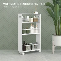 HOMCOM Cărucior de Bucătărie cu 3 Nivele, Bare Laterale, 4 Roți și 2 Frâne, 45x15x80 cm, Alb(m-4)