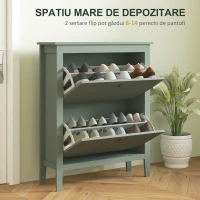 HOMCOM Pantofar cu 2 Sertare Rabatabile pentru 14 Perechi de Pantofi și Rafturi Reglabile, 80x24x95.5 cm, Verde(m-4)