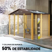 Outsunny Abrigo de Jardim 4,84 m² 278x195x215 cm Abrigo de Jardim com 2 Portas de Correr e 4 Janelas de Ventilação Madeira e Marrom(m-5)