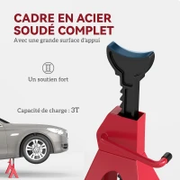 HOMCOM Lot de 2 chandelles voiture capacité 3 tonnes, hauteur réglable de 290 à 425 mm, goupille de sécurité, rouge(m-6)