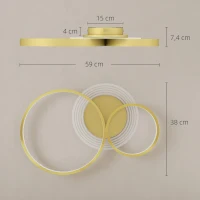 HOMCOM Candeeiro de Teto LED 40W Candeeiro Moderno com Iluminação LED 3000K/4000K/6500K 59x38x7,4 cm Dourado(m-3)