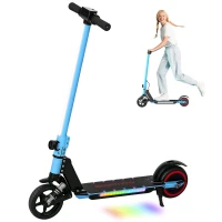 SPORTNOW Folding Electric Scooter for Kids, with Dual Brakes, Front Suspension, LED Colourful Lights, Blue(m-10)