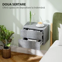 HOMCOM Set de 2 Noptiere Suspendate cu 2 Sertare, 40x29x30 cm, Gri(m-5)