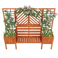 Fioriera con grigliato e seduta per giardino, cortile, terrazza, per piante rampicanti, 170x42x145 cm, Marrone(m-11)