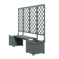 Pflanzkübel mit Spalier und Sitz für Garten, Hof, Terrasse, für Kletterpflanzen, 169 x 42 x 145 cm, Grau(m-13)