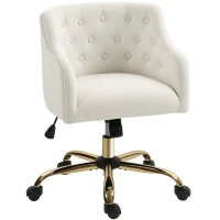 HOMCOM Gestoffeerde bureaustoel in linnenlook met goudkleurige poten, verstelbaar, Beige(m-10)