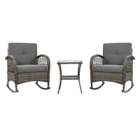 Ensemble de balcon en rotin 3 pièces avec 2 fauteuils à bascule, table en verre trempé, Gris
