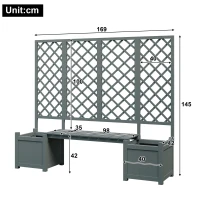 Pflanzkübel mit Spalier und Sitz für Garten, Hof, Terrasse, für Kletterpflanzen, 169 x 42 x 145 cm, Grau(m-3)