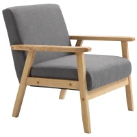 HOMCOM Sessel im Skandi-Design, Akzentsessel, Massivholz, Leinenoptik, 64 cm x 70 cm x 72 cm, Grau + Natur(m-11)