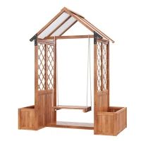 Macetero con enrejado y columpio para jardín, patio, terraza, para plantas trepadoras, 142x70x163 cm, Marrón(m-1)