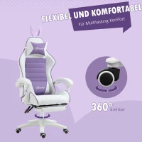 Vinsetto Ergonomische Gaming Stoel met Lendensteun, Voetensteun, Konijnenoren en Hoofdkussen - Paars(m-7)