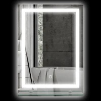 kleankin Espelho para Casa de Banho 50x70 cm com Moldura de Alumínio, Luzes LED Interruptor Tátil e Prateleira de Vidro para Casa de Banho Prata(m-11)
