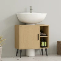 HOMCOM Meuble sous lavabo salle de bain avec porte à fermeture progressive et étagère réglable, 60 x 30 x 59,5 cm, chêne(m-8)