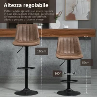 HOMCOM Set 2 Sgabelli da Bar con Schienale, Poggiapiedi e Altezza Regolabile Stile Industriale, Marrone(m-4)