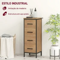 HOMCOM Armário de Casa de Banho Móvel para Casa de Banho Estreito com 4 Gavetas e Estrutura em Aço 30x30x82 cm Madeira e Preto(m-6)