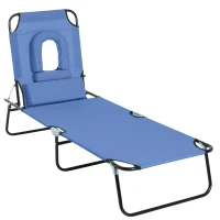 Outsunny Bain de Soleil Pliable transat inclinable 4 Positions Chaise Longue 3 Coussins fournis Bleu(m-11)