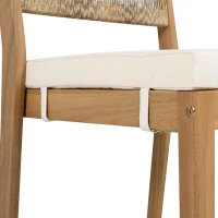 Set da pranzo a 5 pezzi con tavolo in legno, schienale in rattan, piedini, per terrazza, giardino, Bianco e Colore naturale(m-8)