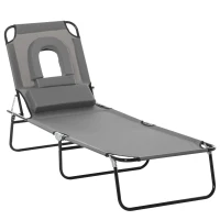 Outsunny Bain de Soleil Pliable transat inclinable 4 Positions Chaise Longue 3 Coussins fournis Gris(m-11)