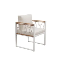 Set da pranzo da esterno a 7 pezzi con tavolo in vetro temperato, intreccio in rattan, cuscini, per 6 persone, Nero e Bianco(m-10)