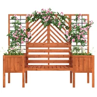 Fioriera con grigliato e seduta per giardino, cortile, terrazza, per piante rampicanti, 170x42x145 cm, Marrone(m-9)