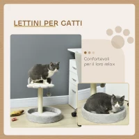PawHut Tiragraffi per Gatti con Lettini, Corda in Juta e Peluche, 41x41x44 cm, Grigio Chiaro(m-4)